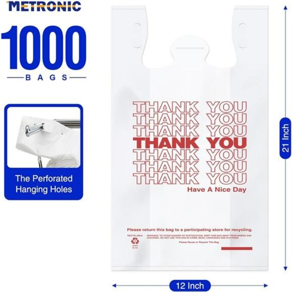 1000 count white thank you plastic bags with handles retail grocery shopping bul - Picture 2 of 7